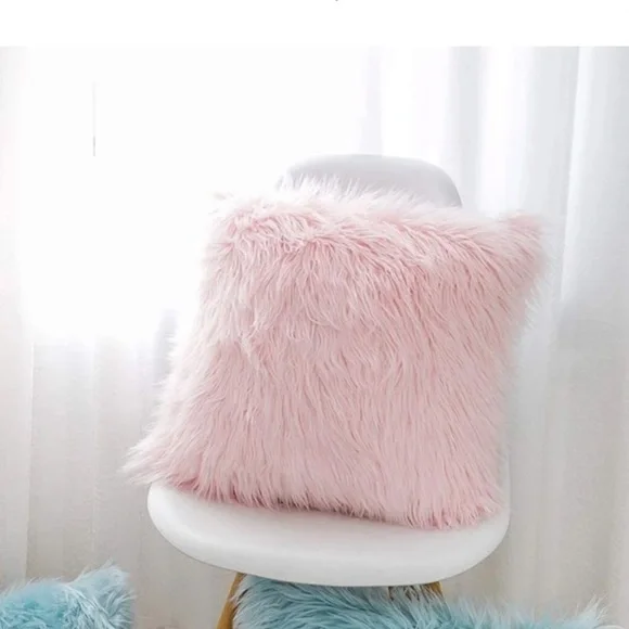 Pink Faux Fur Pillow Cover 18”x18”