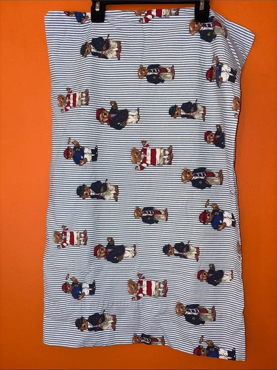 Ralph Lauren Striped Polo Bear Pillow Case in Navy/White Pinstripe 100% Cotton