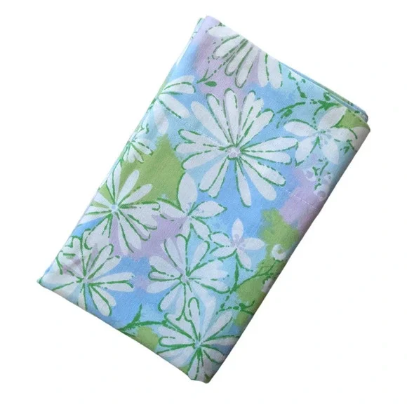 Vintage 60's 70's Flower Power Pillow Case,‎ Blue Green Pink Pastel Daisies