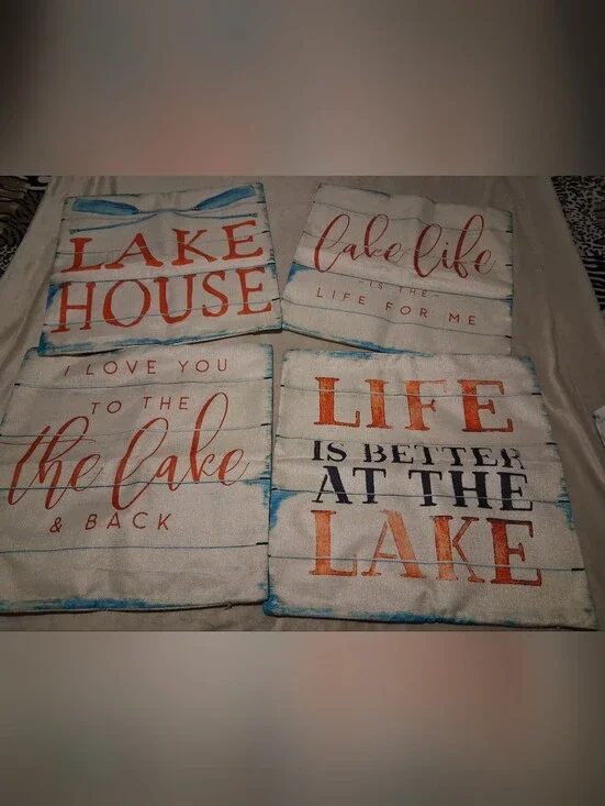 Source Unknown Lake House Decorative Pillow Covers - White, Orange, Blue