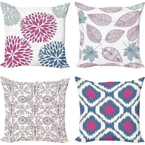 Decorative Throw Pillow Covers Set of 4 Cushion Cover 18x18 Zipper Pink Blue NEW