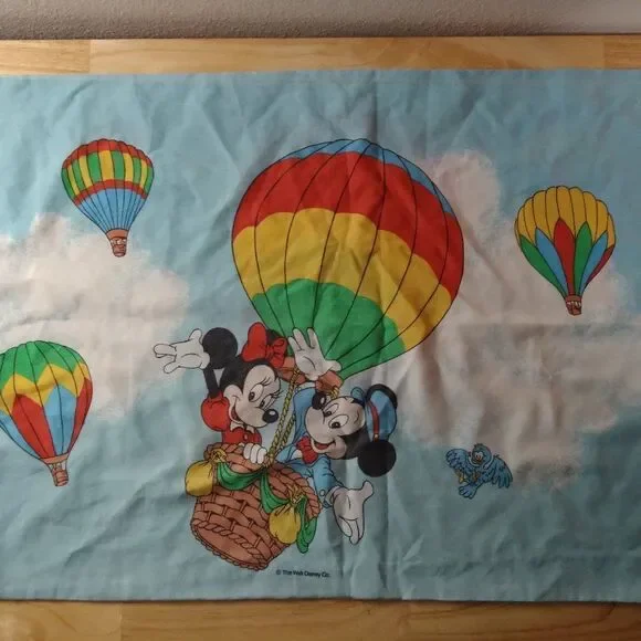 Vintage Mickey Mouse Minnie Hot Air Balloons Pillowcase Cover Disney