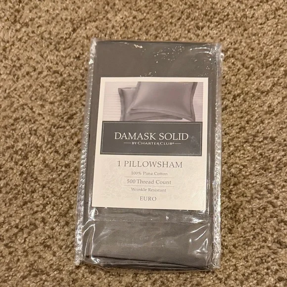 Charter Club Damask Solid Euro Pillow Sham in Gray