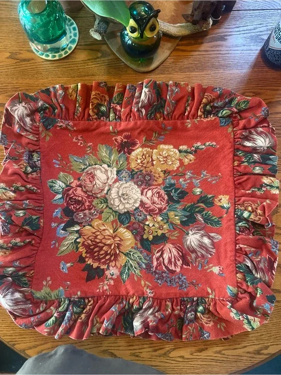 RARE VTG (2) Ralph Lauren Aylesbury Floral Ruffled Accent Pillow COVER 17x 17