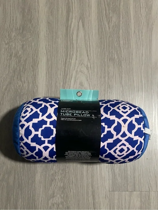 Microbead Tube Pillow - Blue & White Geometric