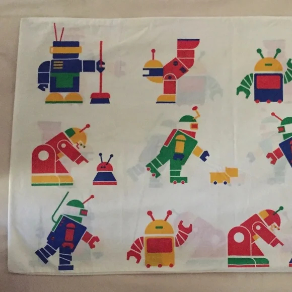 Vintage 80s Space Robot Transformer Pillowcase Retro Cartoon Bedding Rare Linens