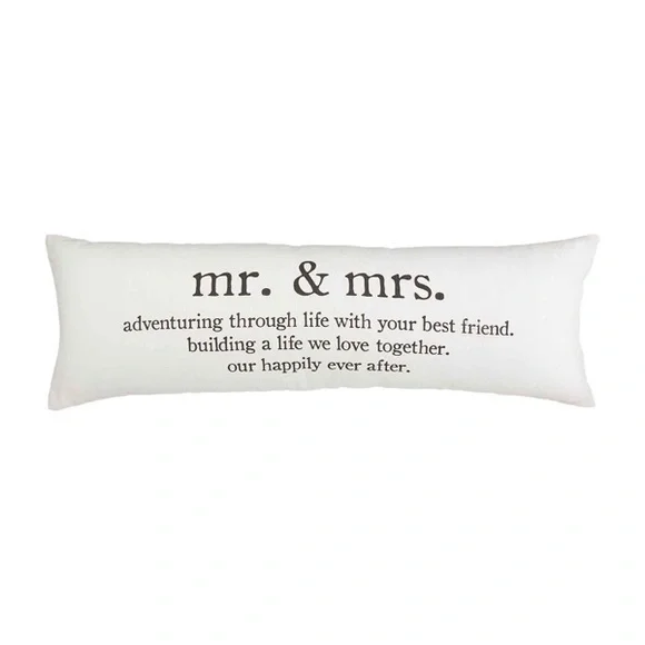 Mr. & Mrs. Long Decorative Pillow - White with Black Text