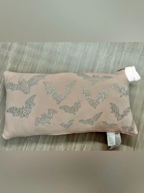 Embellished Bat Accent Pillow in Blush Pink