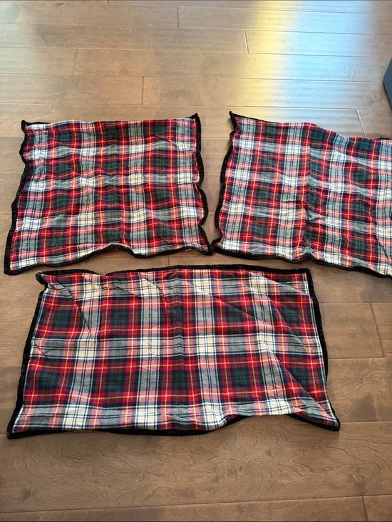 Ralph Lauren Plaid Flannel Pillow Covers in Red and Green - Set of 3
