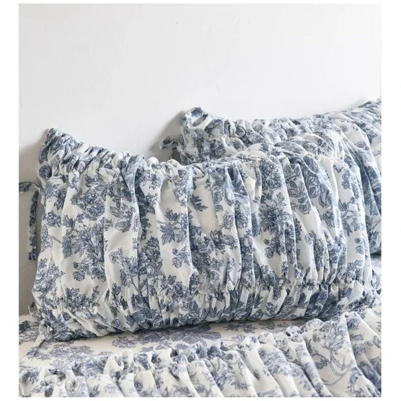 Urban Outfitters Toile Pillow Sham Floral Ruched Ties Gauzy Cottagecore