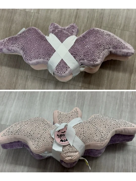 2 Bat Pillow with Rhinestones - Lavender & Light Pink