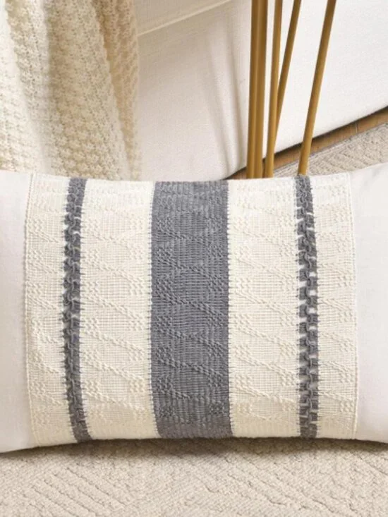 Neutral Grey Farmhouse Lumbar Decorative Throw Pillow