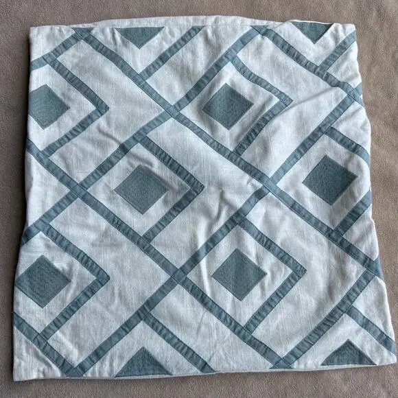 Tommy Bahama Home Pillow Sham 18x18 Cover Cream Aqua Embroidered Geometric
