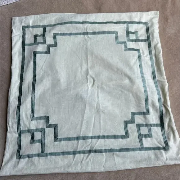 Tommy Bahama Home Pillow Sham Eur Square 25x25 Cream Aqua Embroidered Geometric