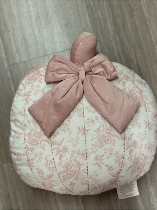 Pink Floral Pumpkin Accent Pillow with Bow