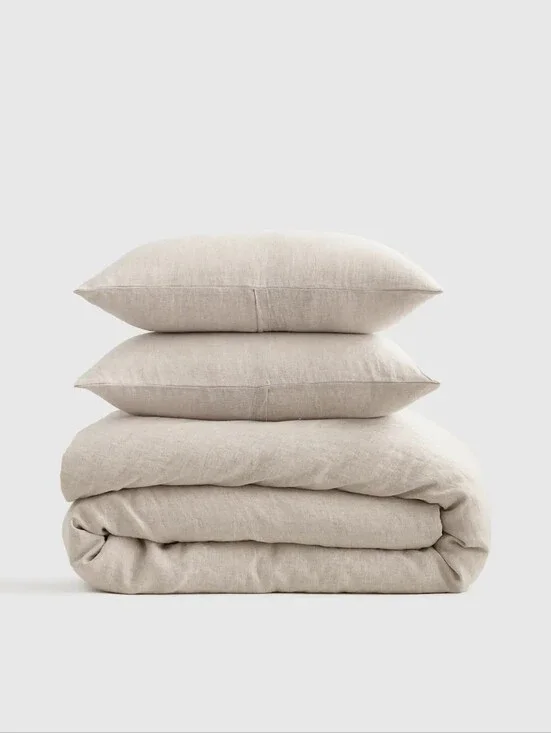 Quince European Linen Neutral Duvet Cover 3 Piece  Set - Natural Chambray NWT