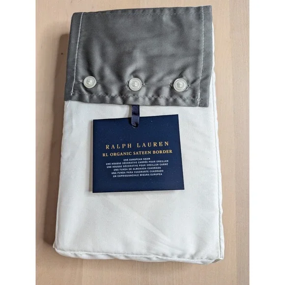 Ralph Lauren Organic Cotton Sateen Border European Sham Graphite/White NWT