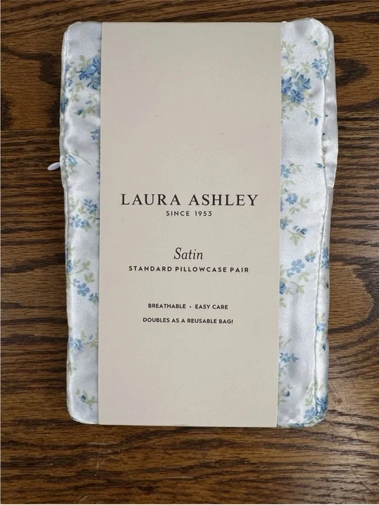 Laura Ashley Paris Fleur Blue Satin Standard Pillowcase Pair — New in Package