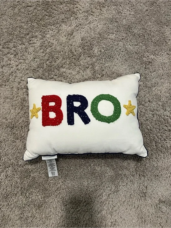 Pottery Barn Kids White Pillow with Red, Blue, Green & Gold Embroidery