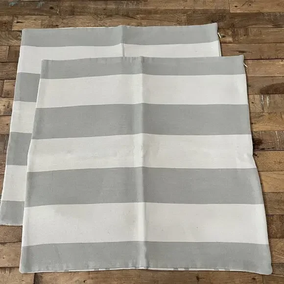Busatti Cotton Square Pillow Covers (2) Gray & Ivory Striped Dot Pattern NWT