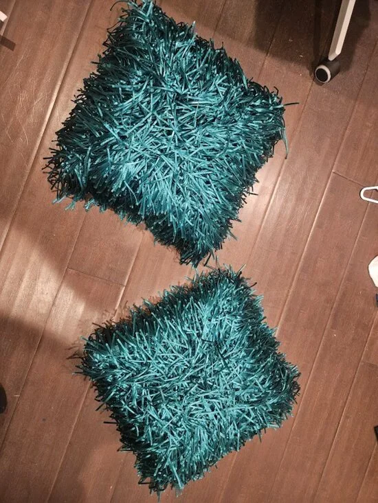 SET OF 2 CYNTHIA ROWLEY LARGE FRINGE CERULEAN THROW PILLOWS 16 X 16