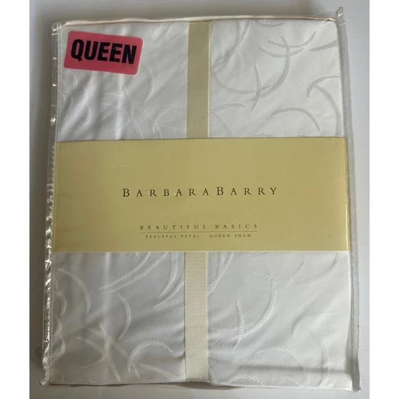 Barbara Barry Peaceful Petal Queen Sham Crisp White Beautiful Cotton New $124