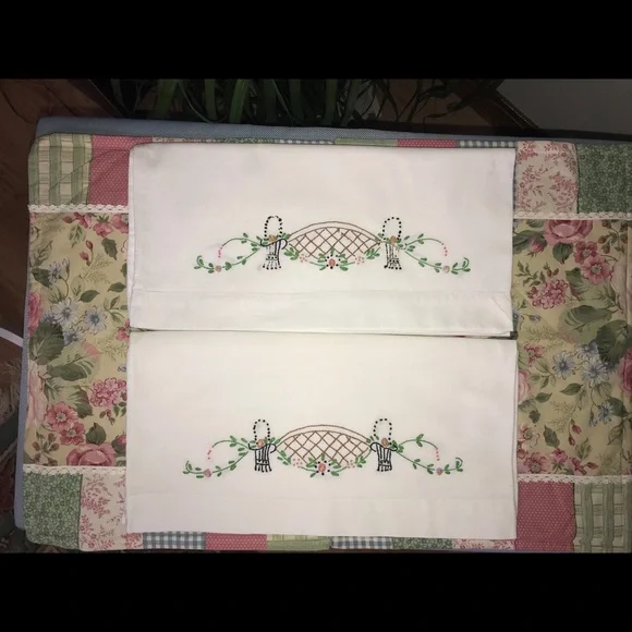 Vintage Pillow Cases hand stitched embroidery