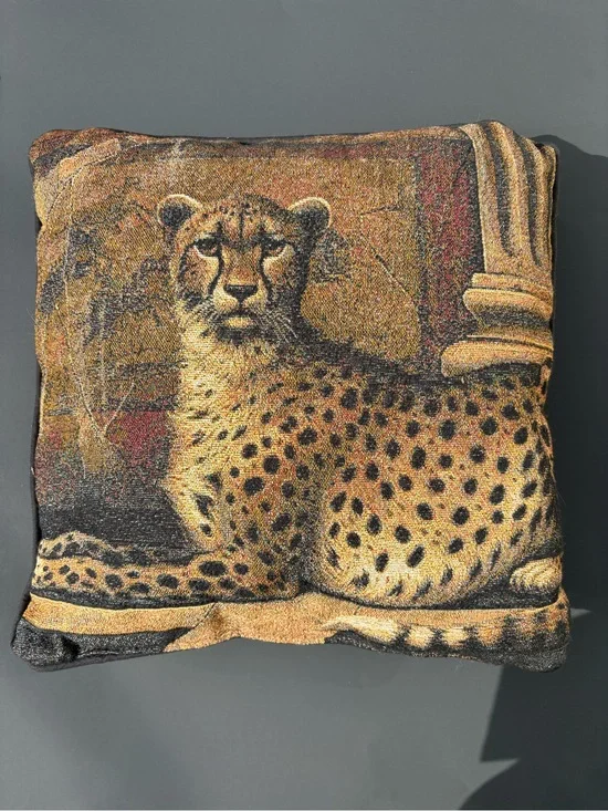 Decorative Double-sided Cheetah Print Throw Pillow - yellow, black and red