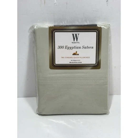 Wamsutta Queen 2 Pillow Cases 300 TC‎ Egyptian Sateen Safe Green USA NEW