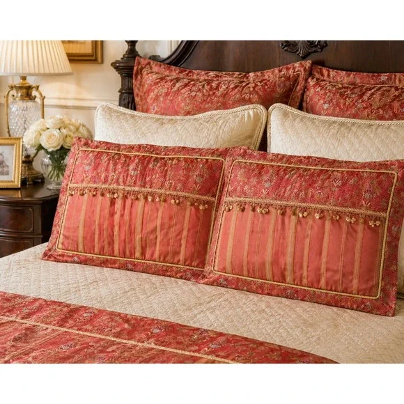 Waterford‎ Ballyshannon King Shams Red Gold Luxury Regency Bedding Pair