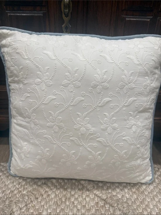 Vintage Quilt Blue Plaid Decorative Throw Pillow with White Appliqué