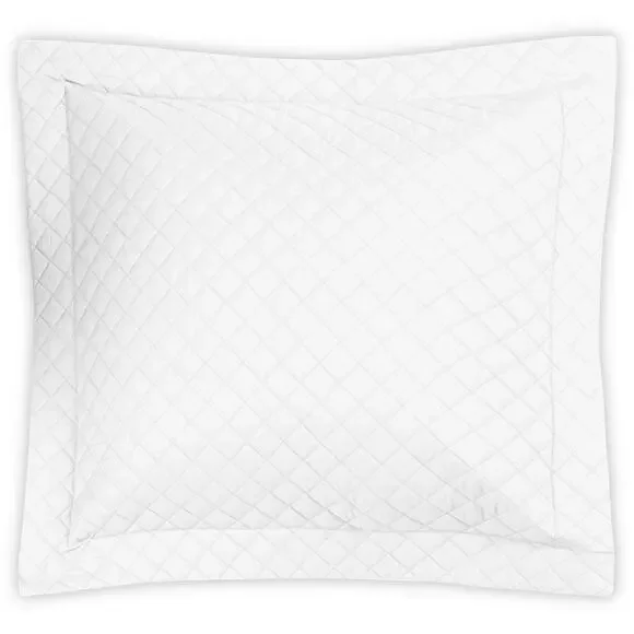 Matouk Quilted‎ Euro Sham in White Cotton Percale Gemma