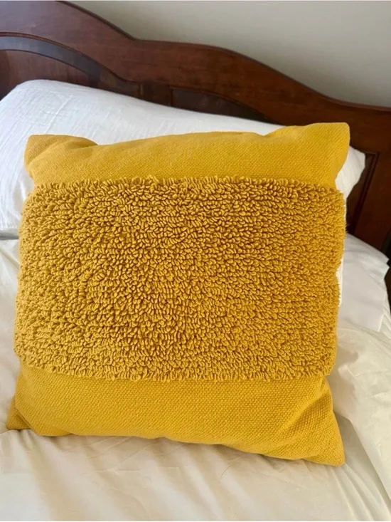 Threshold Mustard Yellow Textured Throw Pillow 18x18 Farmhouse Accent Cushion