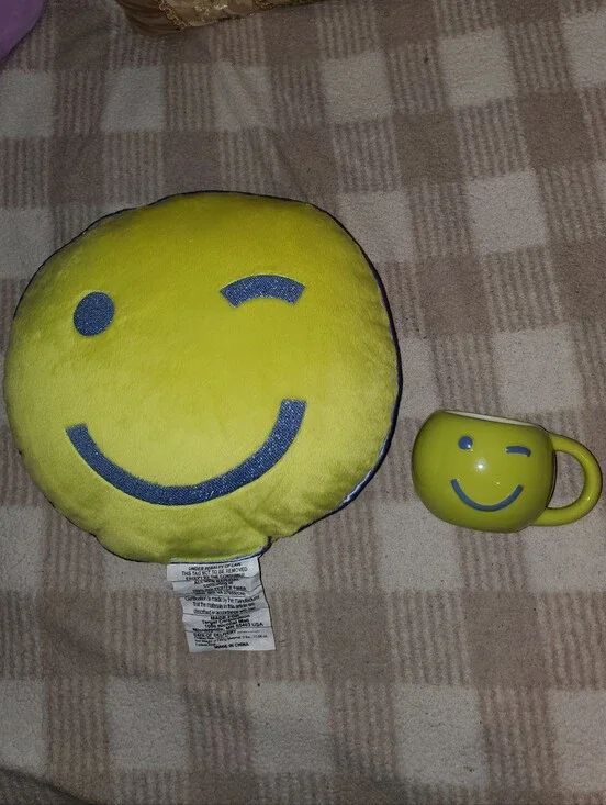 Room Essentials Figural Winky Face Emoji Toss Pillow and Mug Matching Set