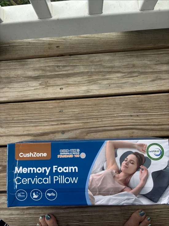 Memory Foam Cervical Pillow - White/Grey