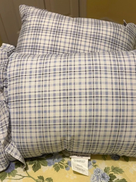 Laura Ashley Blue and Cream Plaid Pillow