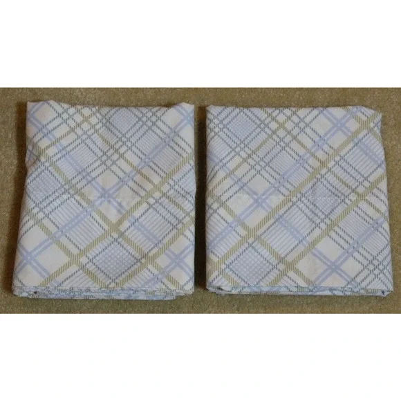 JCP Home Pillowcase Pair Plaid Standard Green Blue Cotton Blend Modern