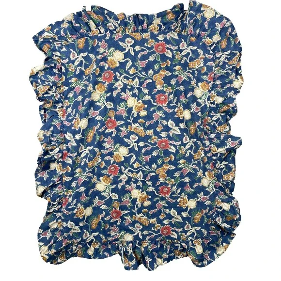 1‎ Ralph Lauren JaRDIN Blue Floral Fruit King Ruffled Pillow Sham Vintage