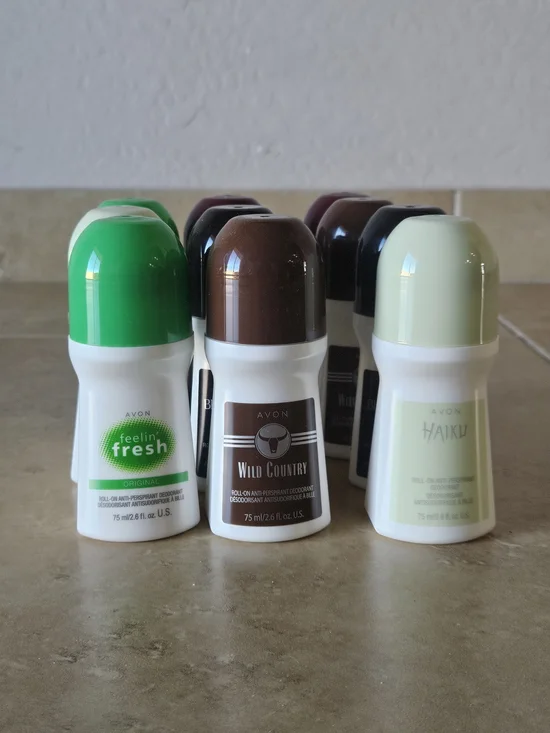 10 Avon Men  And  Women Roll-On Deodorant Assorted Caps in Green, Brown, Cream