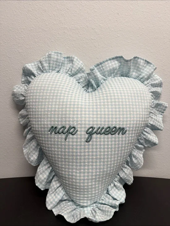 Style House | “Nap Queen” Embroidered Heart Gingham Pillow Home Decor