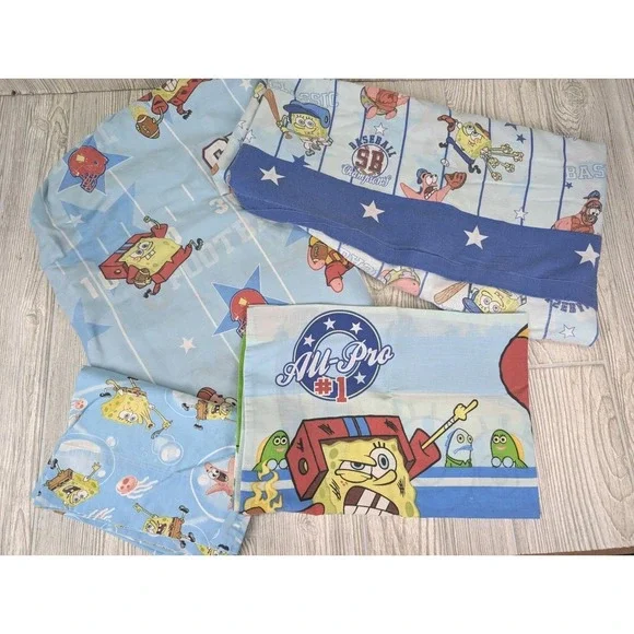SpongeBob Square Pants Twin Sheet Y2K Baseball Football Top Fitted Pillowcase