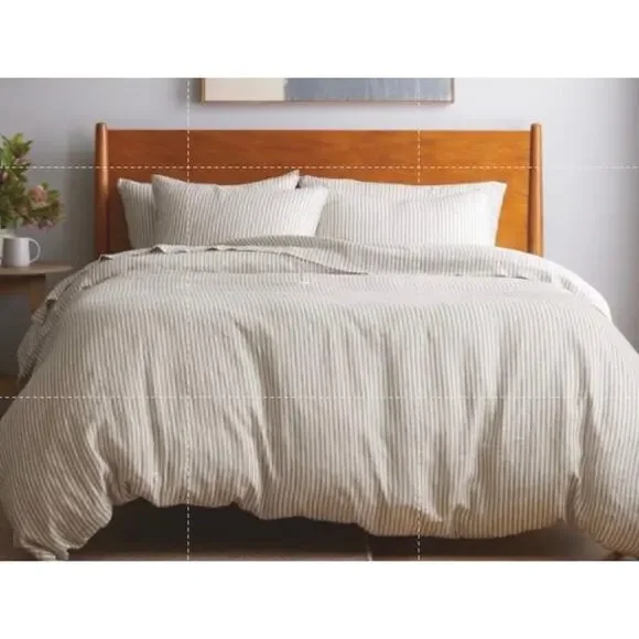 Quince European Linen Stiped Euro Sham  Natural and White NWOT #28