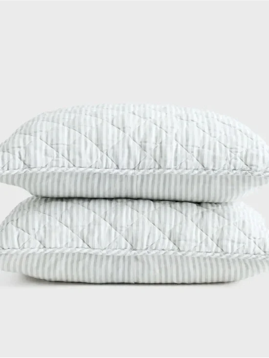 Quince European Linen Quilted Stripe Sham - Mist/White OOS NWOT