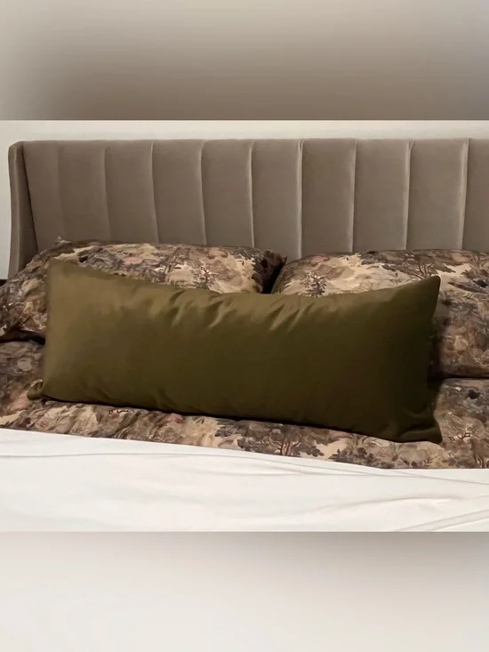 Olive Green Velvet Lumbar Pillow Cover - Home Bedding