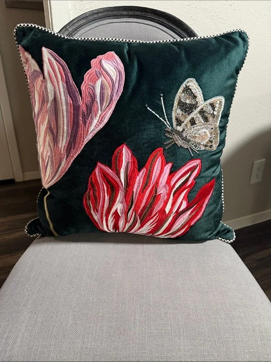 MacKenzie-Childs Emerald Green Velvet Accent with Brass Pineapple Tag