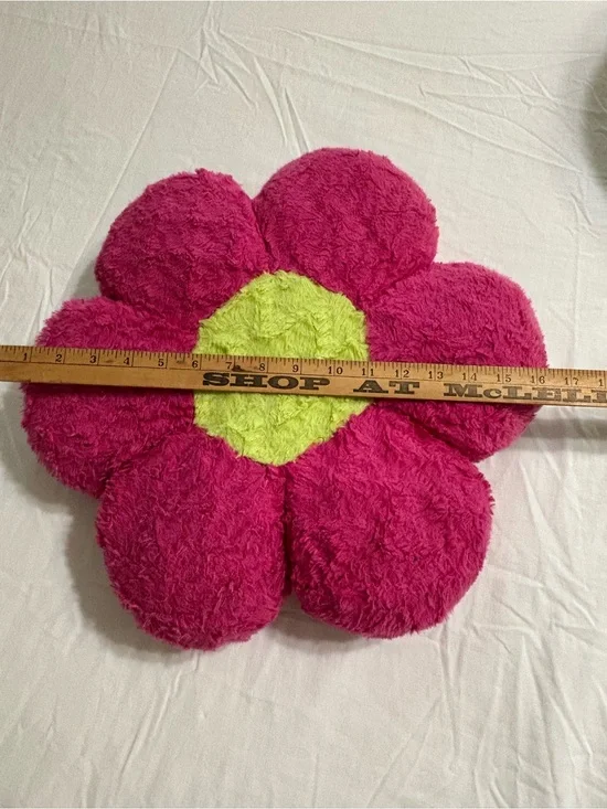 Fuzzy Flower Throw Pillow in Bright Pink with Lime Center