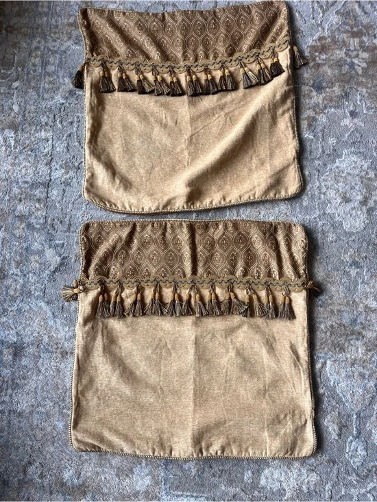 CROSCILL ASHTON EURO PILLOW SHAM CHENILLE TASSELS GOLD RUST 2 Shams Included