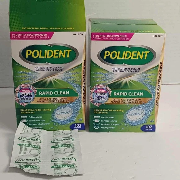 Polident Rapid Clean Antibacterial Dental Appliance Cleanser Tablets 196 Total*‎