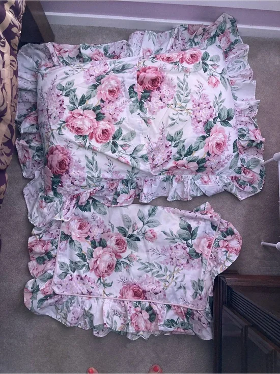 Floral Ruffle Home Bedding Pillow Shams - Pink Rose Print