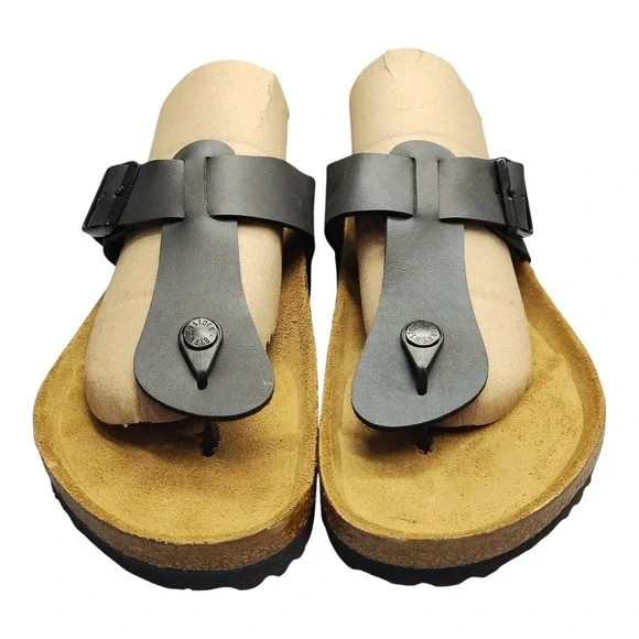 Birkenstock Medina Thong Sandals Mens US Size 9 Brown Black Buckle Strap Slip On